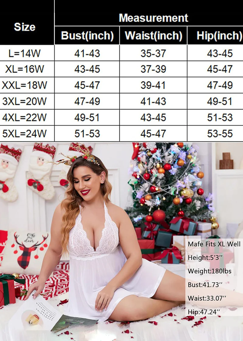 Women’s Plus Size Lace Babydoll – Mesh Chemise Sleepwear - Image 16