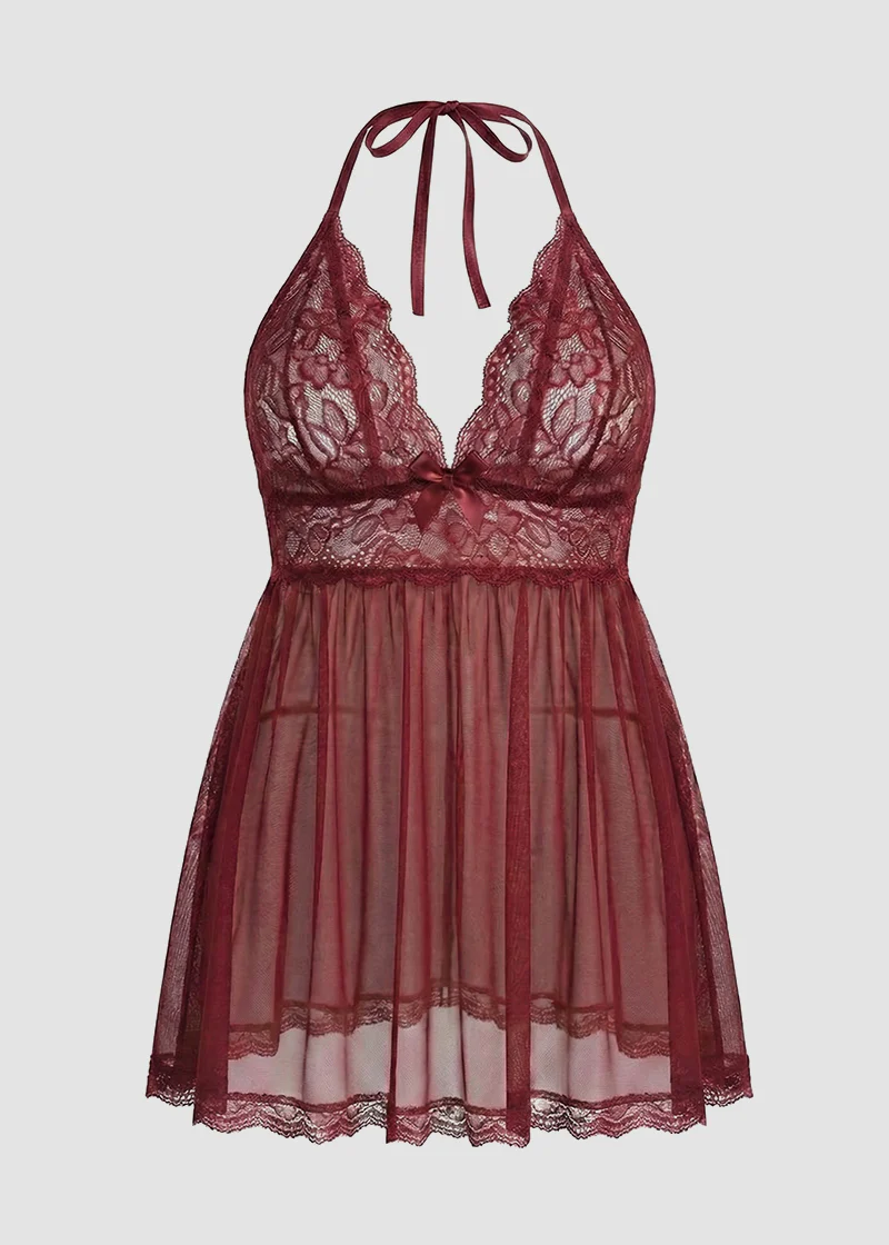 Women’s Plus Size Lace Babydoll – Mesh Chemise Sleepwear - Image 25