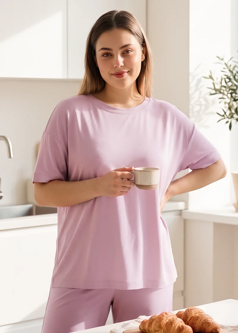 Women's Breathable Pajama Set with T-Shirt & Pocket Pants - Image 10