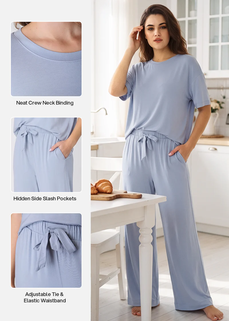 Women's Breathable Pajama Set with T-Shirt & Pocket Pants - Image 8